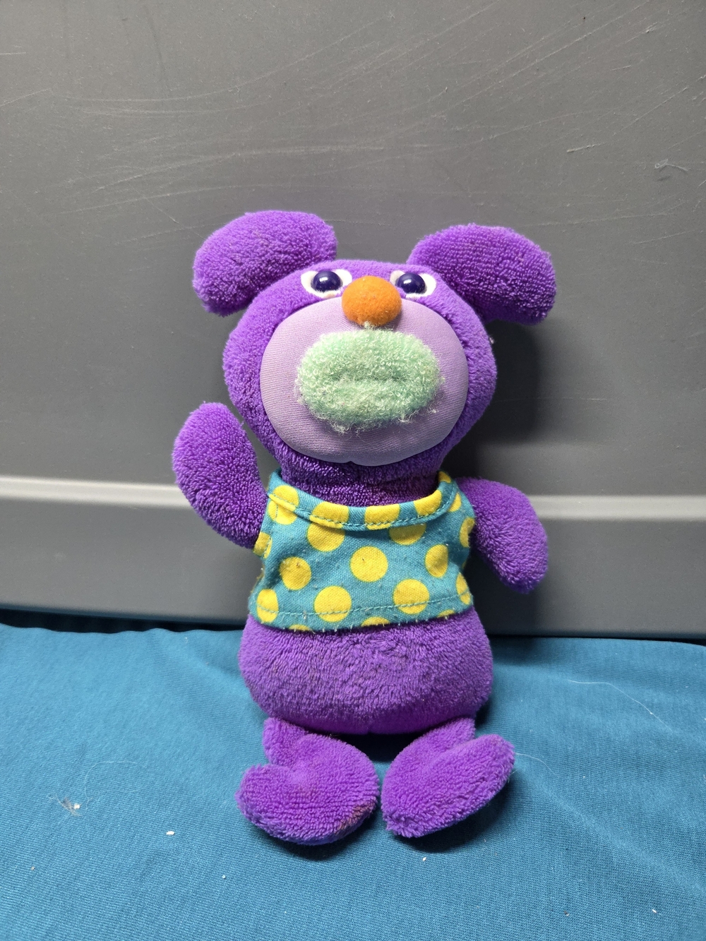Fisher Price Sing A Ma Jig Purple Open Mouth Push Belly Bear Plush Toy
